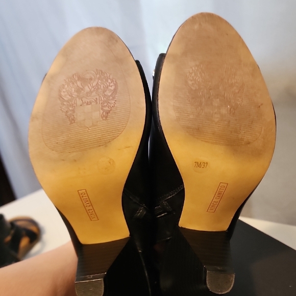 Vince Camuto Black and Gold Heeled Boots with Studded Detailing - Picture 7 of 8